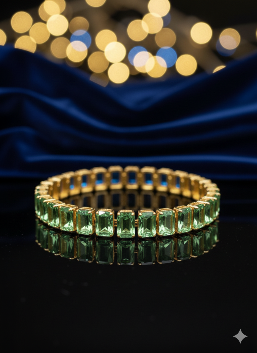 Colored Emerald-Cut Tennis Bracelets