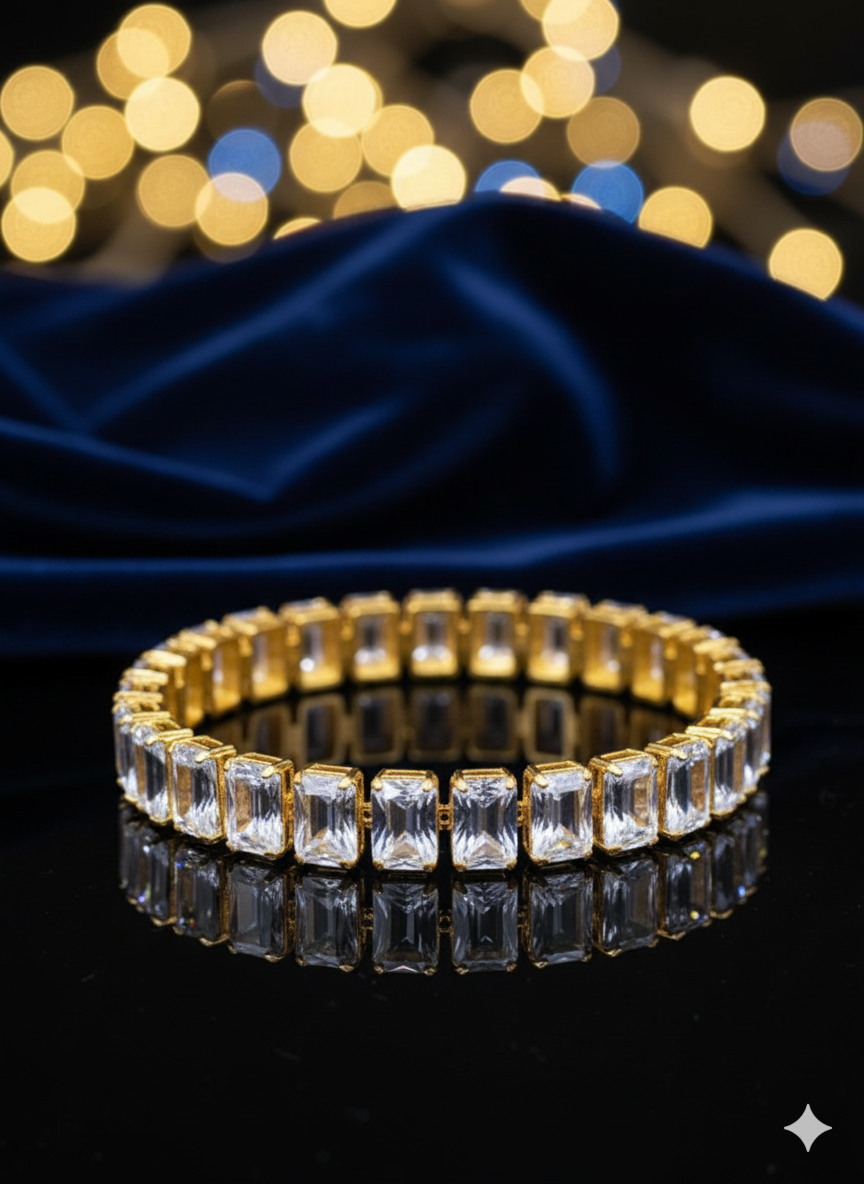 Colored Emerald-Cut Tennis Bracelets