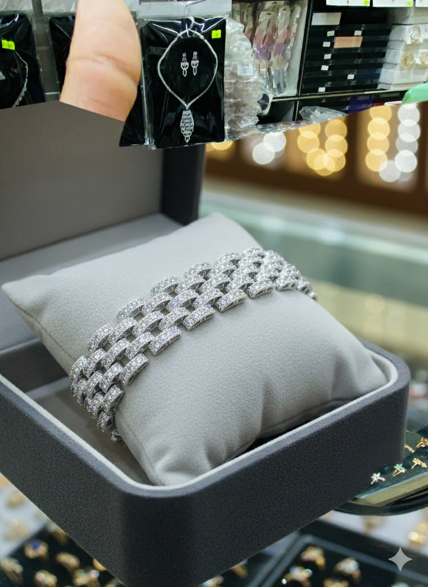 Luxury Gold-Plated & Silver Pave Link Bracelet with CZ Crystals