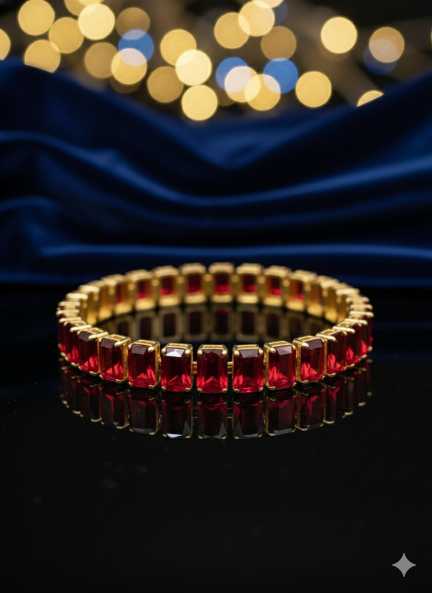 Colored Emerald-Cut Tennis Bracelets