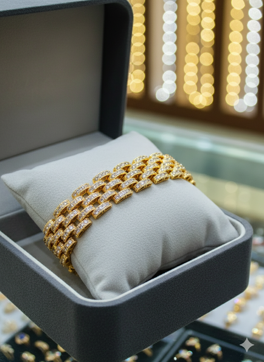 Luxury Gold-Plated & Silver Pave Link Bracelet with CZ Crystals