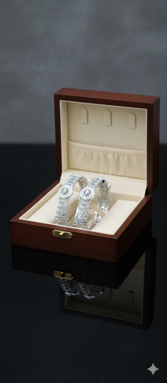 Intricate Stone & Mesh Bangle Pair