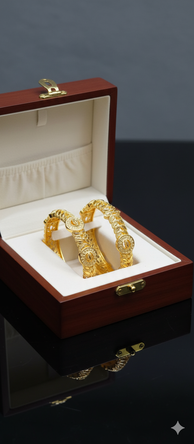 Intricate Stone & Mesh Bangle Pair