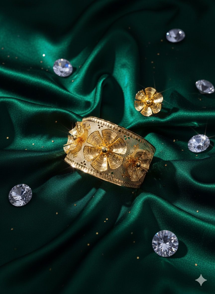 Ornate Filigree Floral Gold Cuff Bracelet