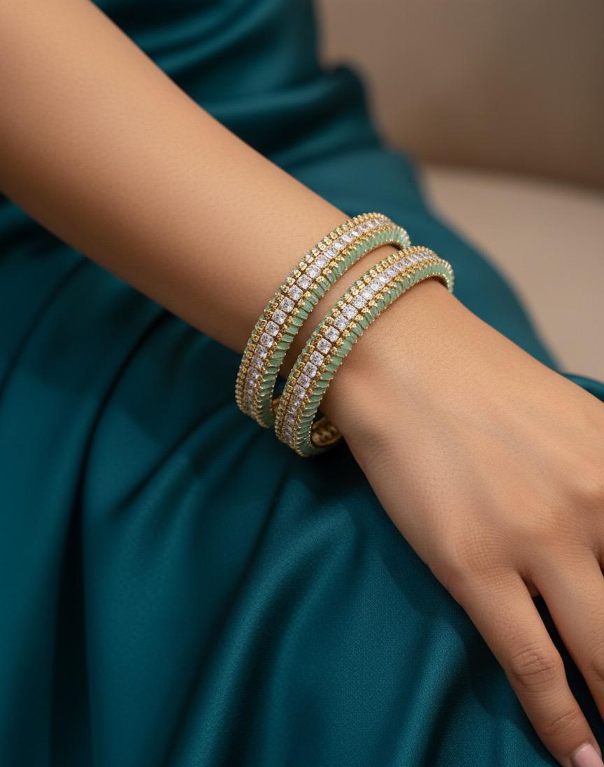 Luxury Baguette Cut CZ Bangle Set (Set of 2)