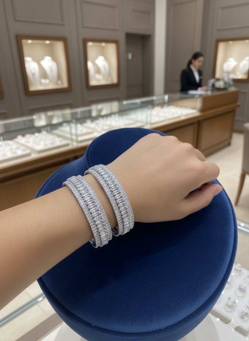 Luxury Baguette Cut CZ Bangle Set (Set of 2)