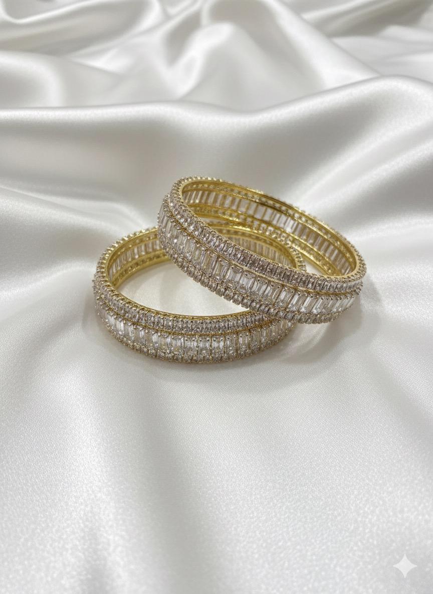 Luxury Baguette Cut CZ Bangle Set (Set of 2)