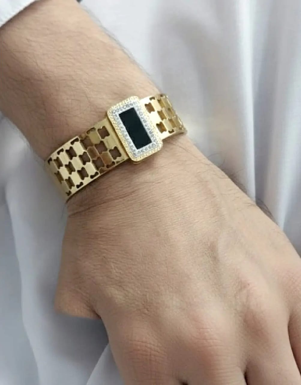 Architectural Hexagon Cuff with Geometric Plaque
