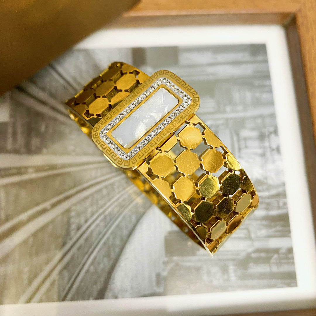 Architectural Hexagon Cuff with Geometric Plaque