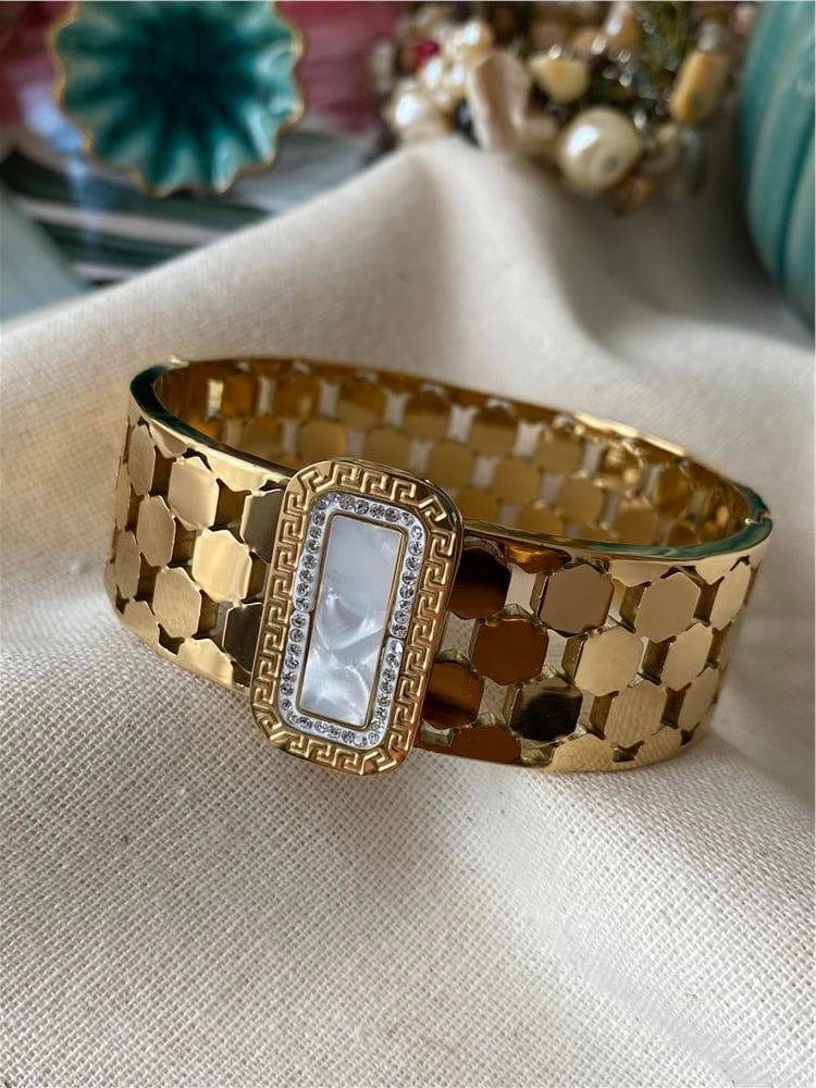 Architectural Hexagon Cuff with Geometric Plaque