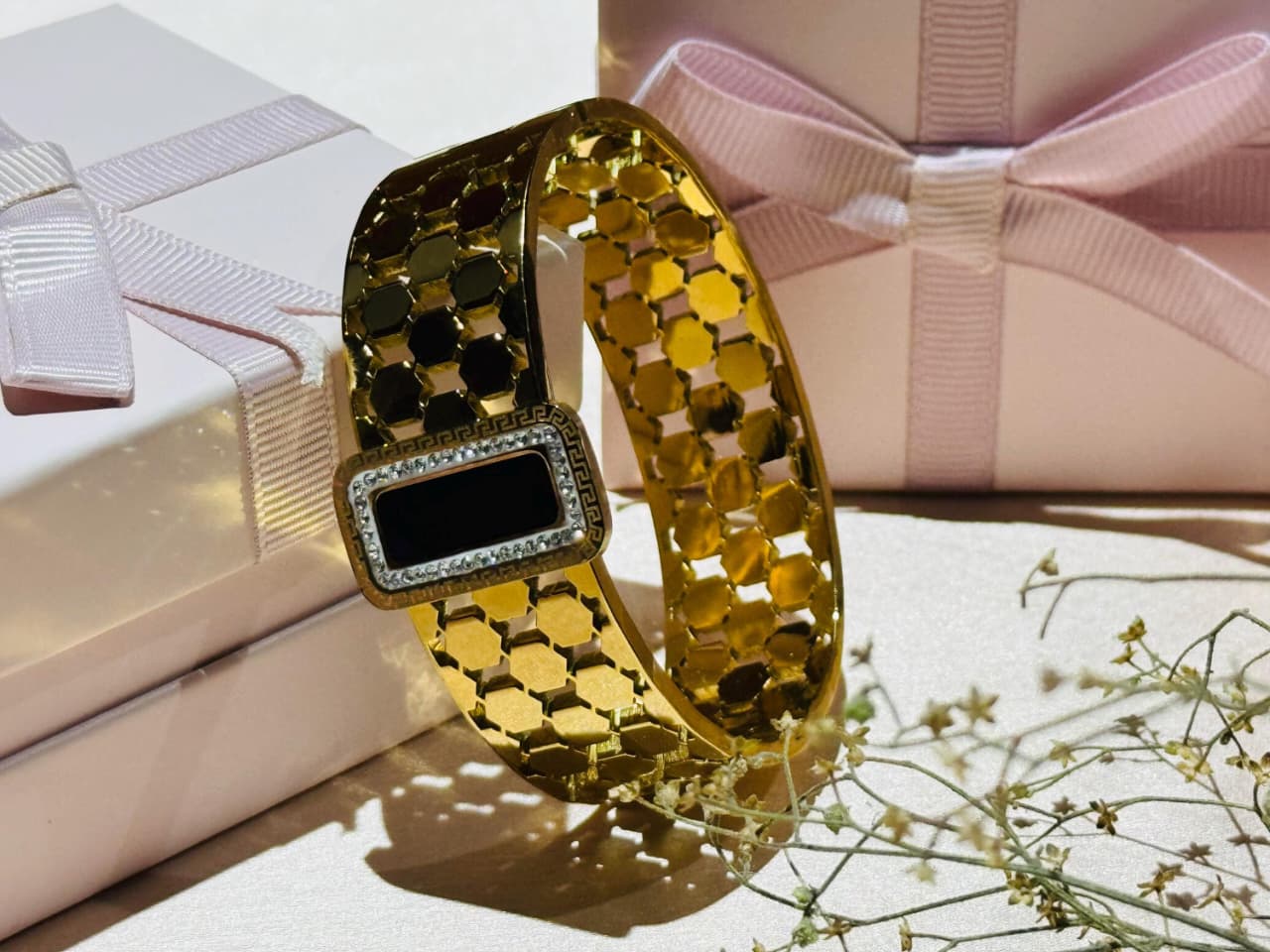 Architectural Hexagon Cuff with Geometric Plaque